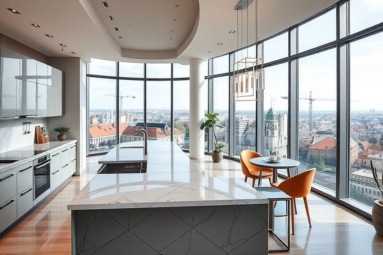 Kitchen with city view
