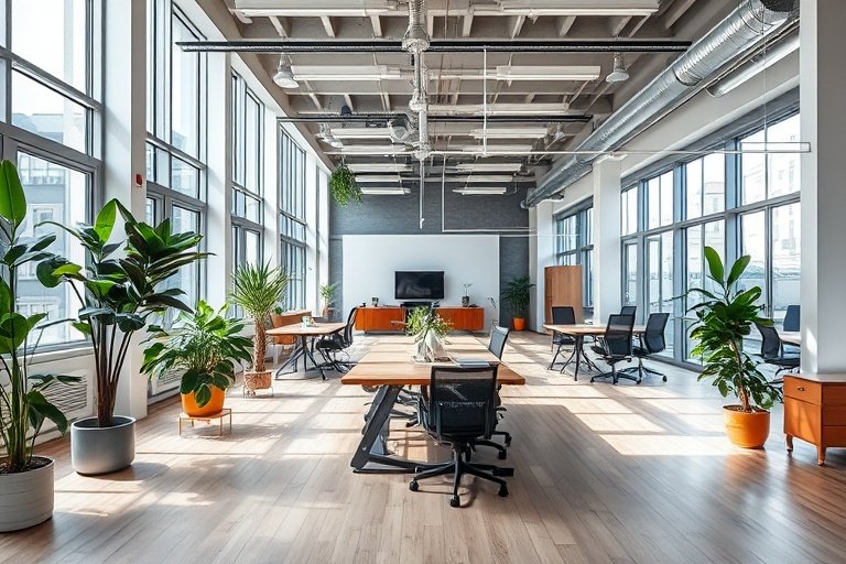 Loft office space with plants